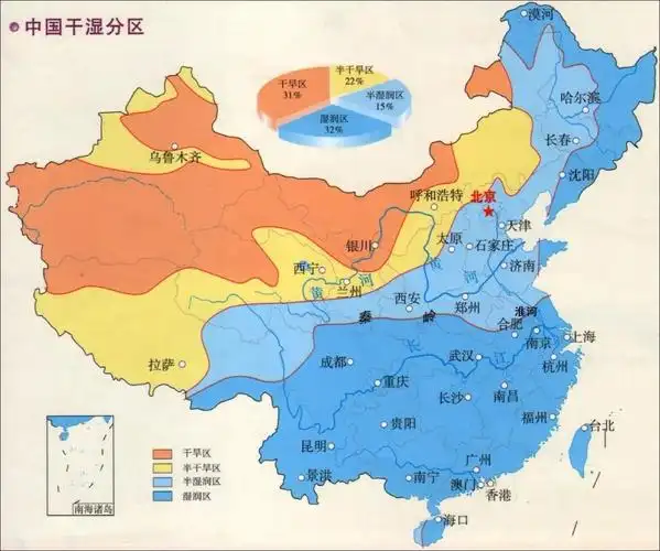 中国温度带分布图(来源:网络)淮河两岸的温度带也不同,淮河北岸属于暖