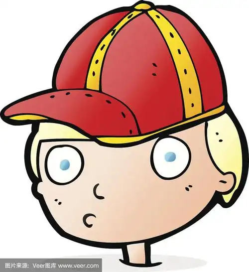 卡通好奇的男孩戴着帽子