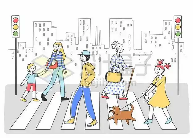 手绘风格过马路走人行横道宣传插画4002314png图片免抠素材