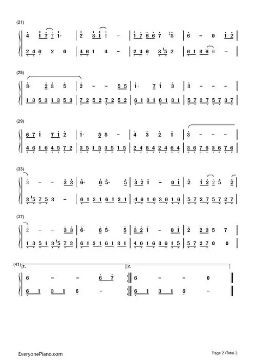 天空之城c调完美简单版双手简谱预览2