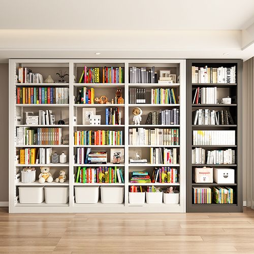 家用书柜2.4m七层家庭图书馆书架简约多层落地置物架儿童钢制书架