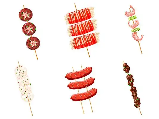 炸串彩色卡通手绘烤串烧烤串串组合元素烧烤烤串元素