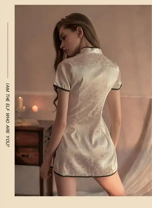 开叉旗袍套装免脱性感睡衣古代装诱惑开裆侧漏旗袍含内裤开档内裤l码