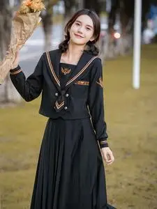 不良少女jk制服裙正版秋冬季日系海军领水手服英伦学院风套装长裙