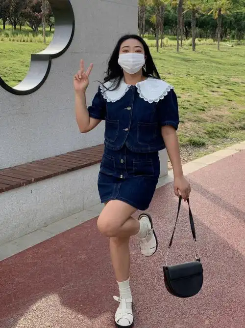 158120小个子微胖女生显瘦牛仔套装裙