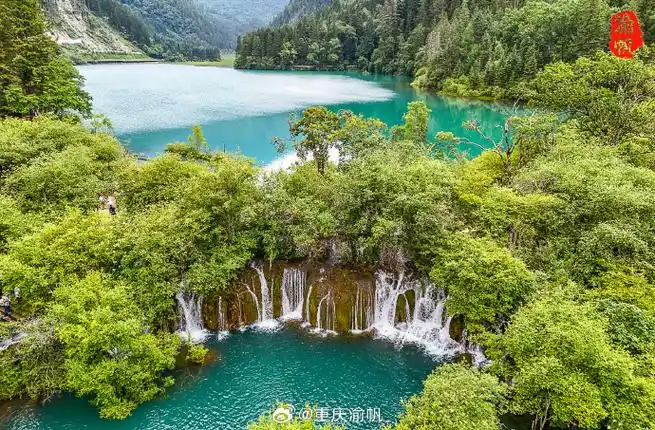 航拍九寨沟诺日朗瀑布,感受中国最美水景魅力,人间仙境名不虚传