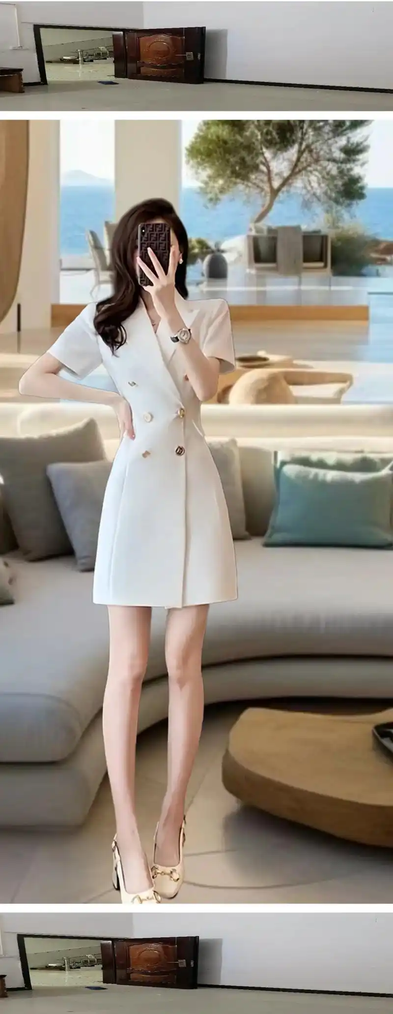 姐姐们,在炎炎夏日,这款白色职业西装连衣裙宛如一道清新的风