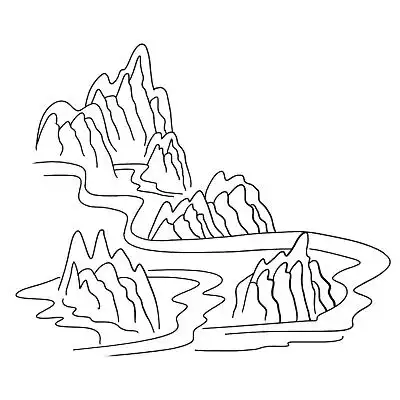 简约手绘山水画山水线条纹理山水线描背景png元素线条山水原创手绘