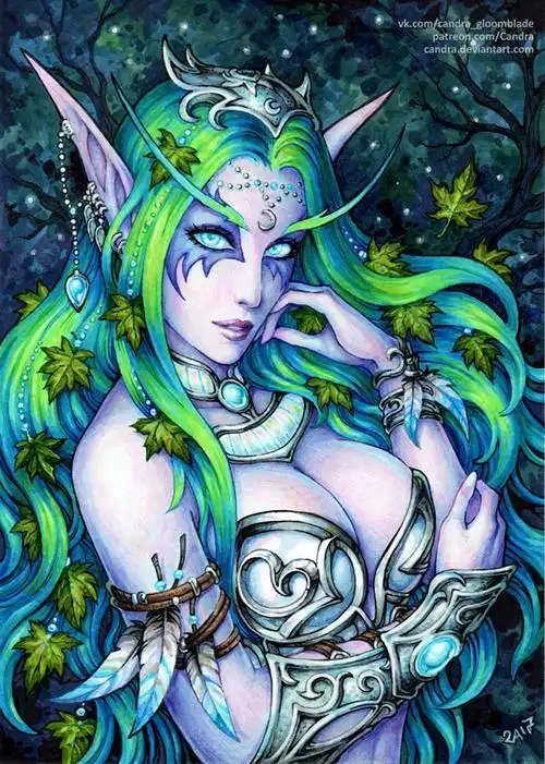 魔兽画作月之女祭司泰兰德浓墨重彩不挡圣洁