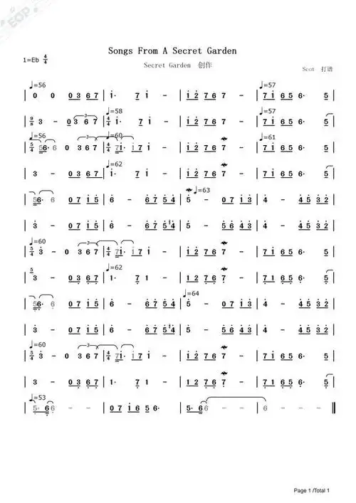 【纯音乐】songs from a secret garden--神秘园乐队制作--动态简谱