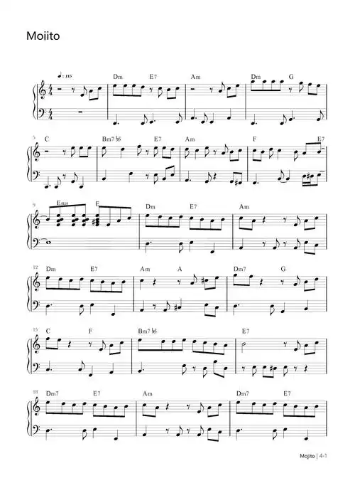 mojito_周杰伦_a调 _弹唱谱钢琴谱伴奏谱五线谱_钢琴谱|钢琴五线谱