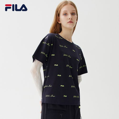 fila斐乐女士短袖2021年夏季新款时尚条纹圆领运动t恤