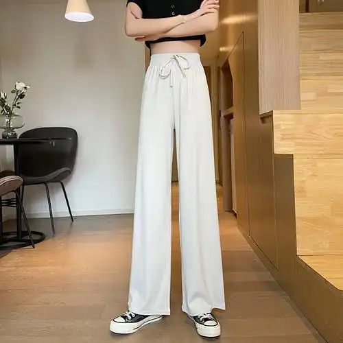 冰丝坠感阔腿裤女春夏新款高腰显瘦休闲裤子女休闲裤