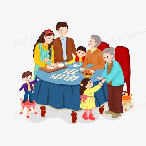 卡通手绘三孩家庭七口之家免抠元素
