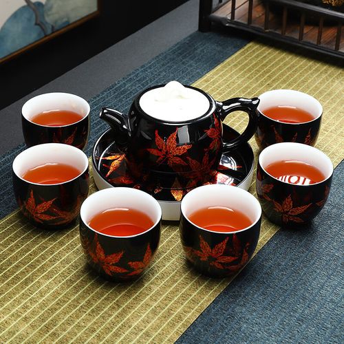 俱欣茶具套装大漆白瓷家用茶具手工漆器中式茶具泡茶壶茶杯