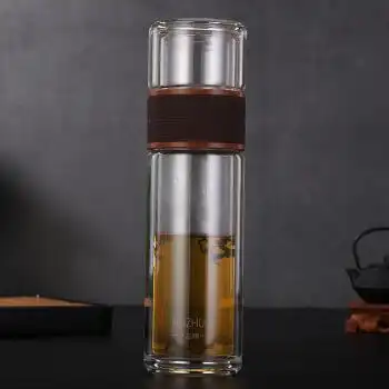 茶水分离杯玻璃杯男女泡茶师水杯双层茶杯大容量耐高温保温杯子茶水
