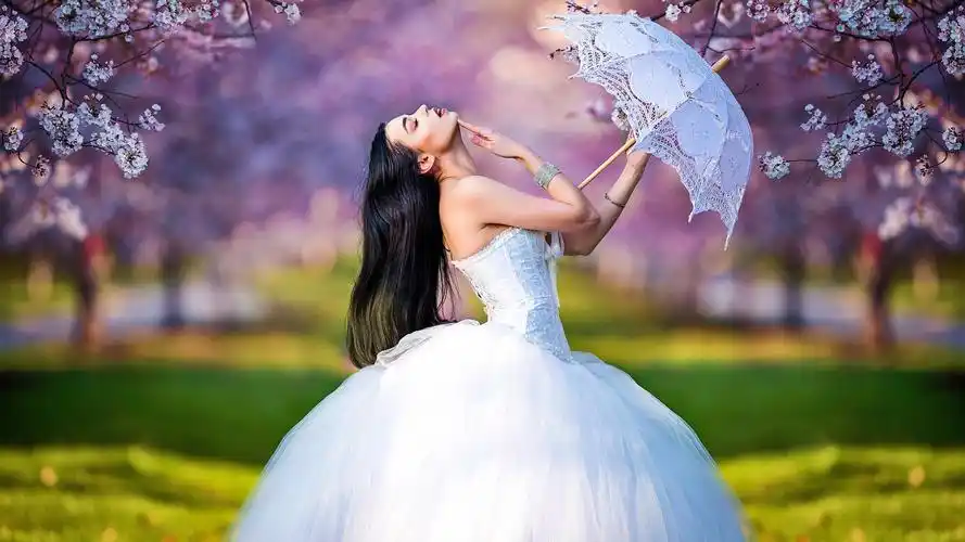 新娘,婚纱,女孩,伞,姿势