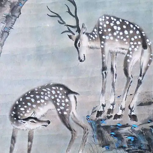 黄幼吾《梅花鹿》133x33cm