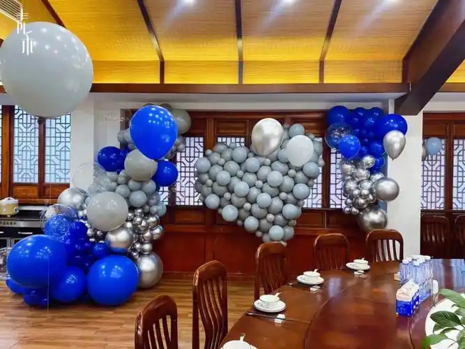 蓝气球生日派对布置生日餐厅气球布置蓝色灰色气球布置#赣州气球布置