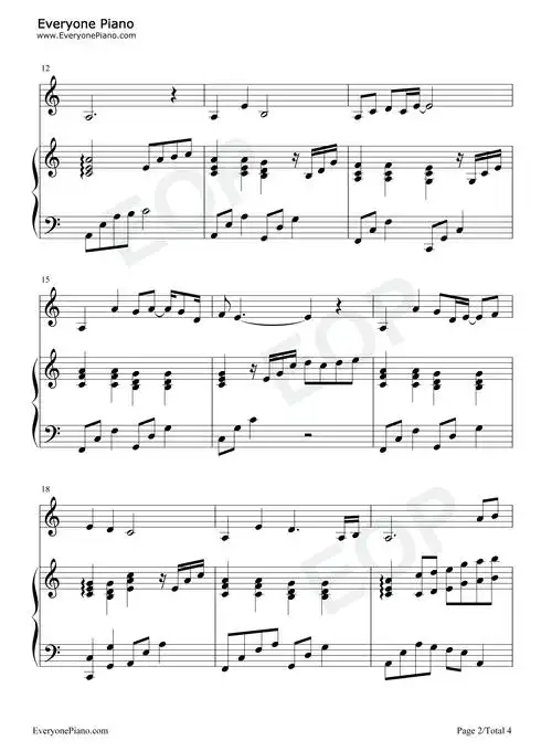 美丽的神话-旋律伴奏谱五线谱预览2