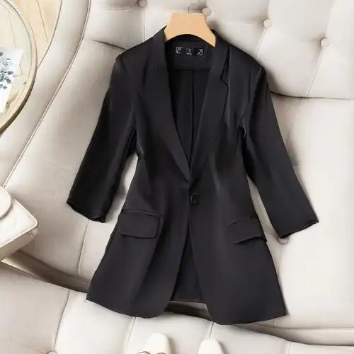 醋酸套装西服职业时尚高级缎面夏高级中袖女薄款西装