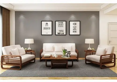 北欧实木布艺沙发简约三人组合整装 小户型客厅白蜡木日式家具