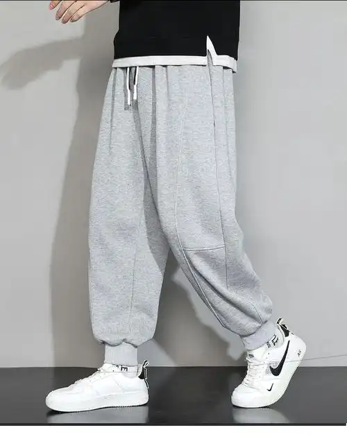 春夏季薄款大码运动裤男宽松休闲男装胖子加肥加大码潮牌男裤卫裤灰色