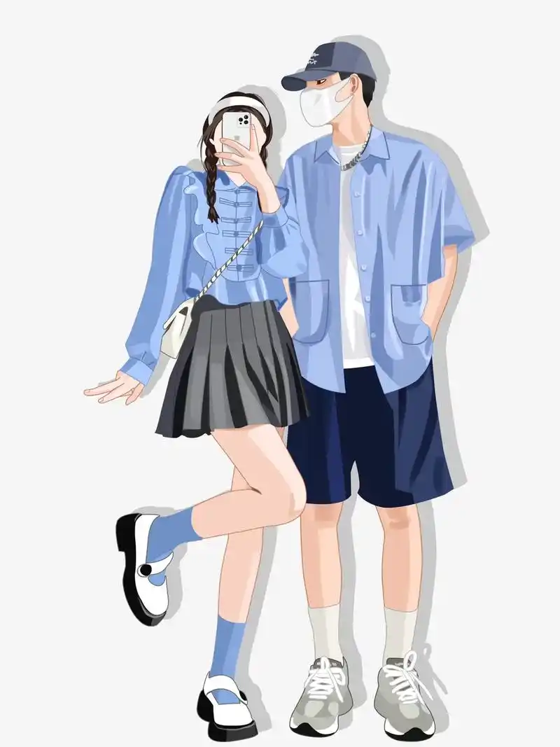 情侣穿搭插画夏季情侣头像壁纸