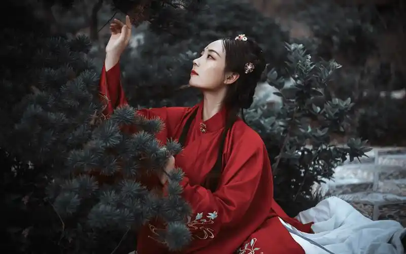 性感红衣古装美女高清桌面壁纸