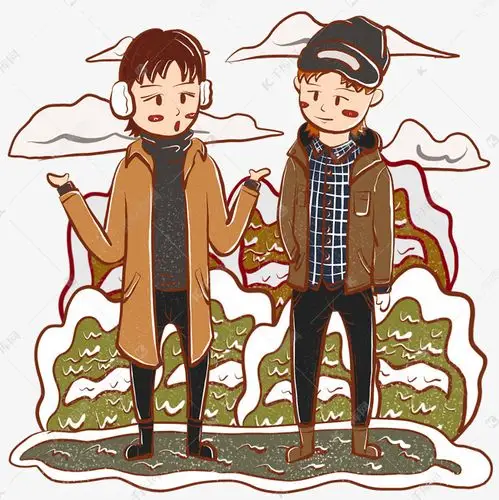 手绘卡通冬季穿着保暖的人小插图