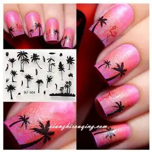 新款 创意指甲贴 指甲油美甲3d贴纸 海岛风情 椰树系列
