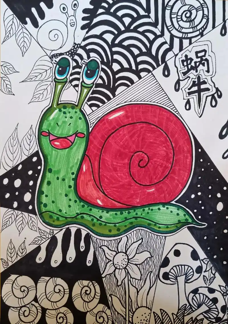蜗牛 适合8～10岁宝贝 #绘画 #简笔画 #一起学画画 # - 抖音