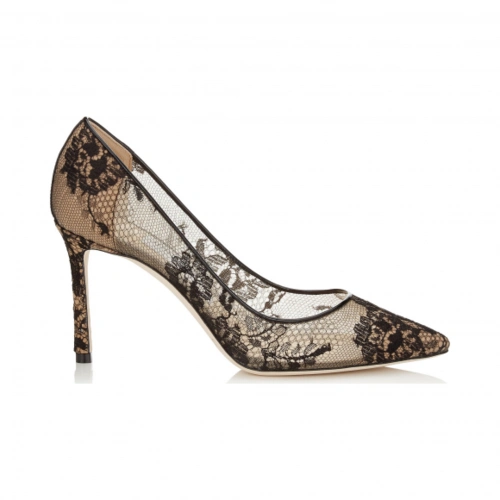 jimmychoo/吉米周 黑色蕾丝尖头高跟鞋 romy85lac010003