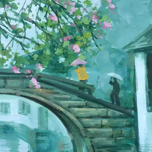 王青茂《烟雨江南》纸本水彩