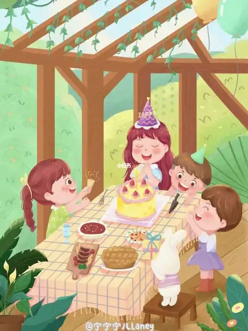 给两娃生日派对画的儿童插画—生日聚会