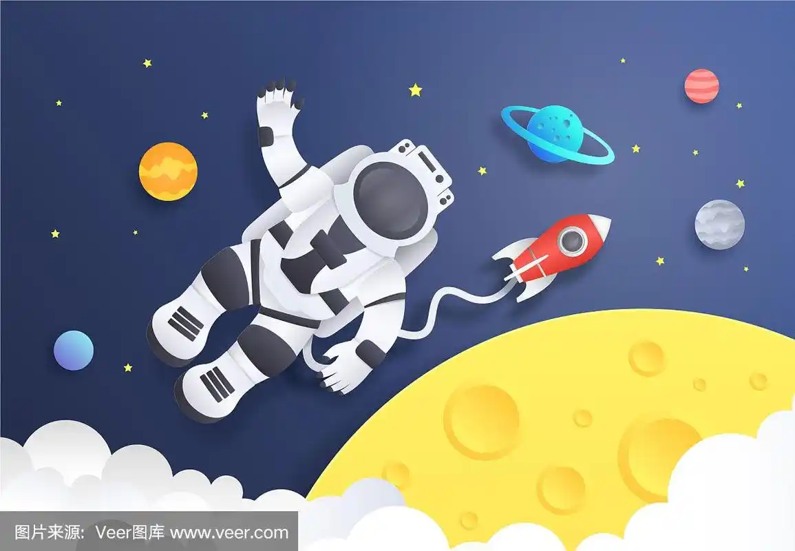 剪纸太空卡通宇航员在宇宙与
