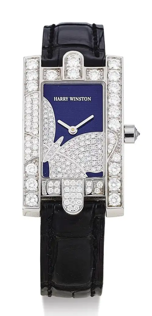 lot 2148 海瑞温斯顿 「avenue c」女装白金镶钻石长方形腕表,年份约