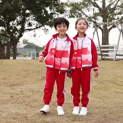 小学生校服春秋夏装班服幼儿园园服儿童红色运动服中国字三件套装