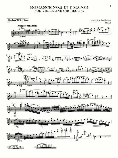 小提琴谱贝多芬f大调浪漫曲