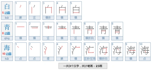 白青海总共多少笔画