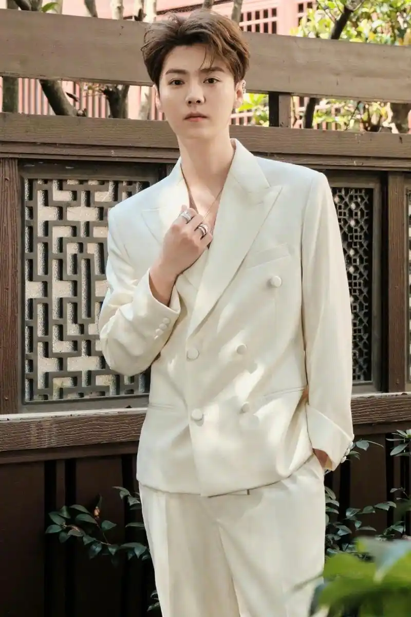 鹿晗今日活动图,白色西服造型帅气十足[赞][赞][赞]#鹿晗耳饰