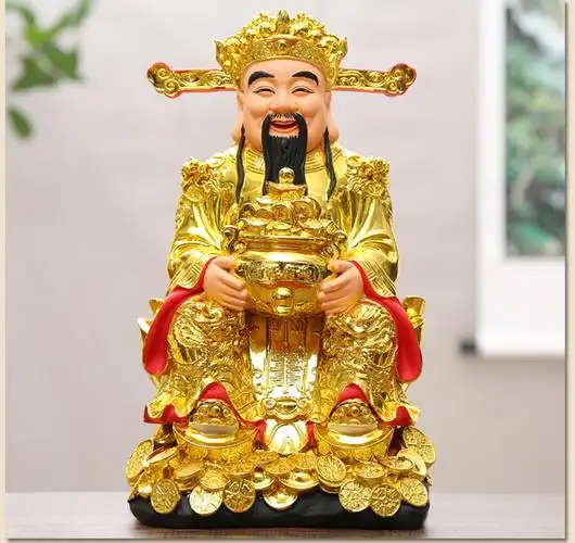 家用财神爷佛像居家供奉摆件店铺开业比干文财神神像30cm高金色如意