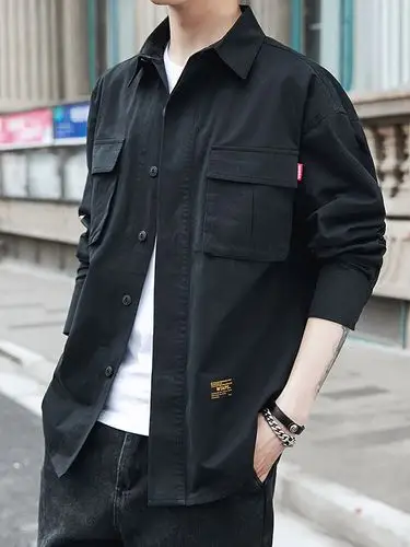 衬衫男士长袖外套春季休闲韩版ins潮上衣服工装男生港风牛仔衬衣