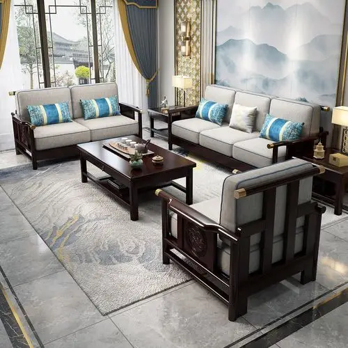和谐家园实木沙发组合新中式客厅木质家具禅意古典中国风布艺沙发参数
