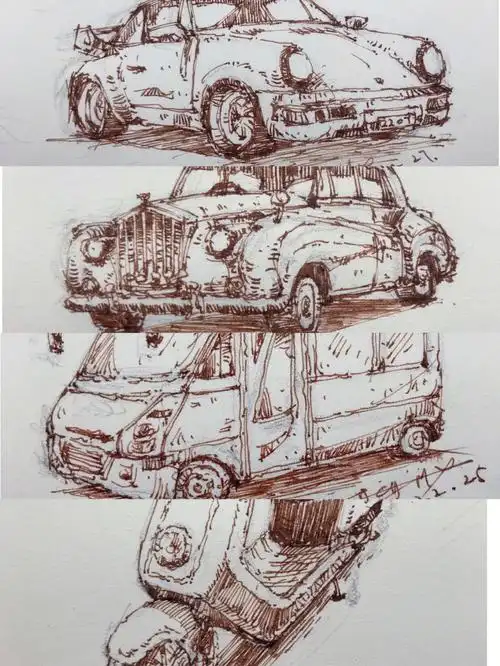 钢笔速写交通工具08适合平时作为小练习