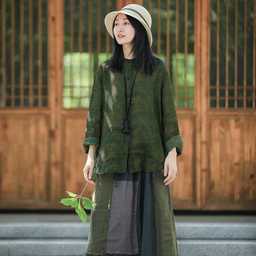 乱在江南民族风苎麻衬衫女春秋新品休闲宽松舒适复古上衣外套 图片色