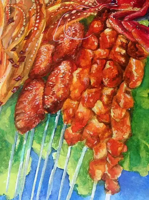 水彩 原创 烧烤|插画|插画习作|钟子画水彩 - 原创作品 - 站酷 (zcool