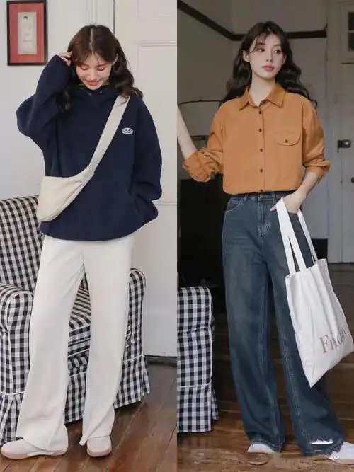 小个子的秋天就穿高腰裤小白鞋温柔保暖还显高