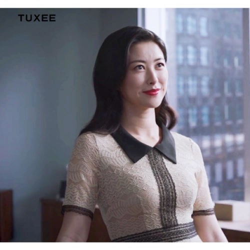 tuxee精英律师朱珠栗娜同款蕾丝连衣裙女御姐裸色气质包臀收腰裙