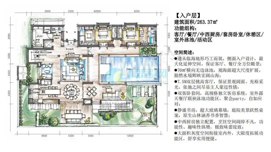 三亚太阳湾别墅  c1户型 建面约878.93㎡ (入户层).jpg